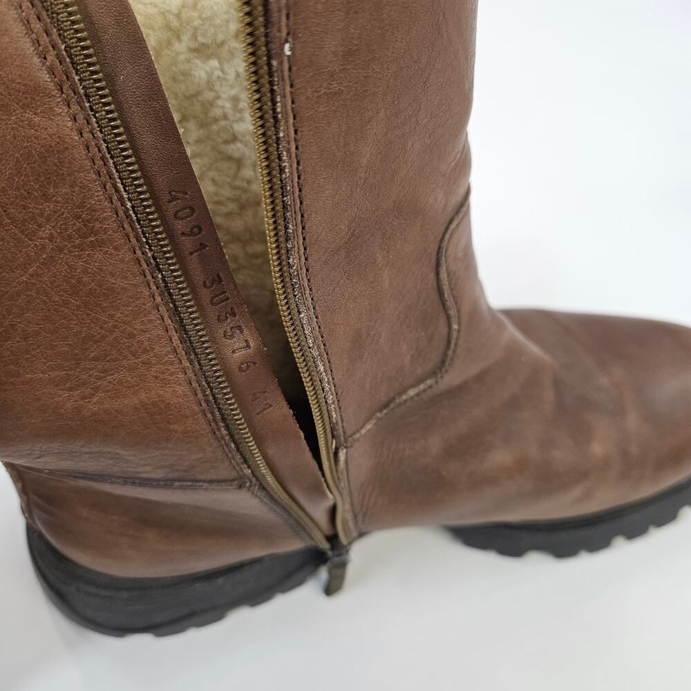 Y2k Prada Combat Boots Brown Leather Shearling Lined - EU 41/US 11 - Picture 6 of 8